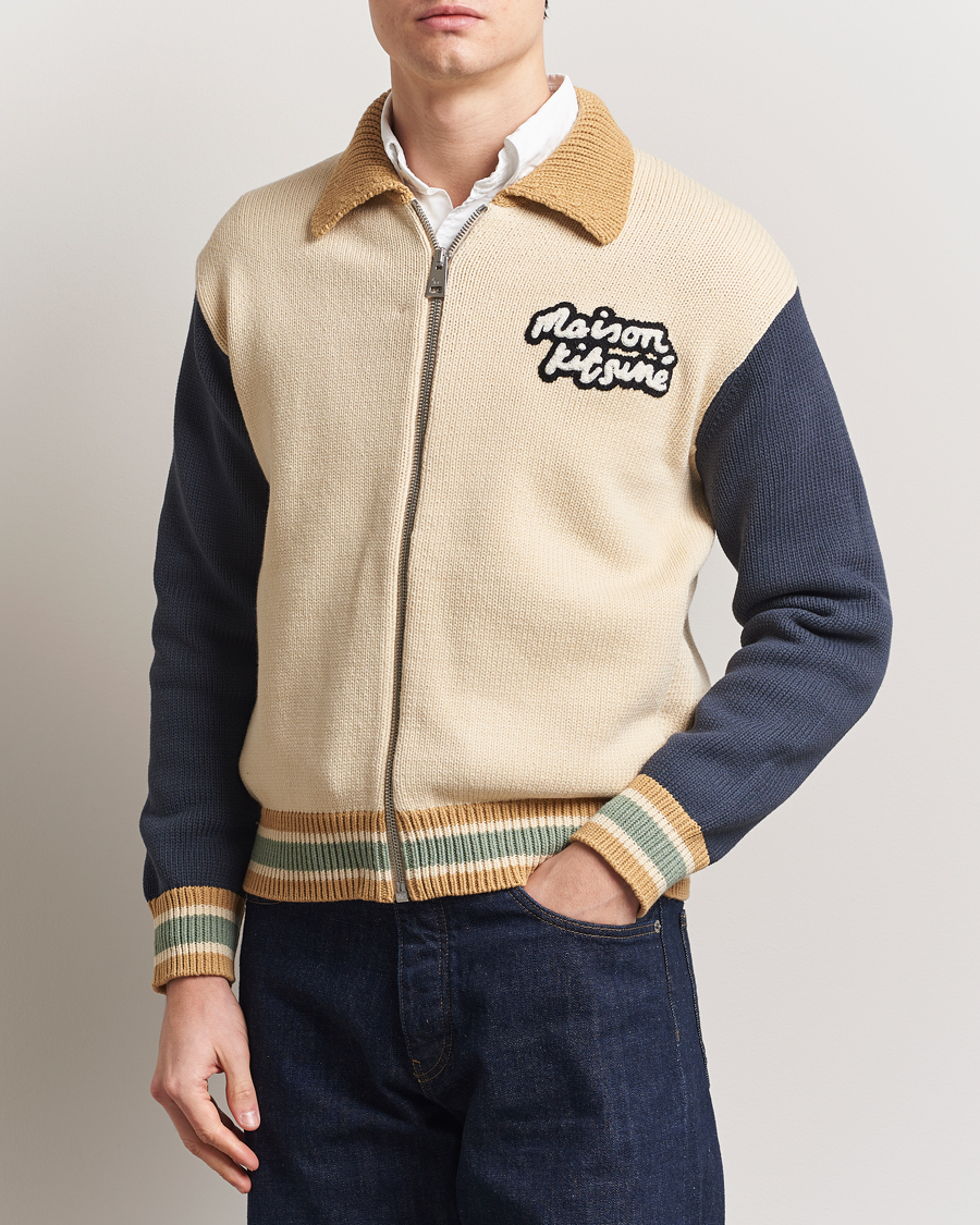 Men | Coats & Jackets | Maison Kitsuné | Knitted College Varsity Jacket Rich Vanilla