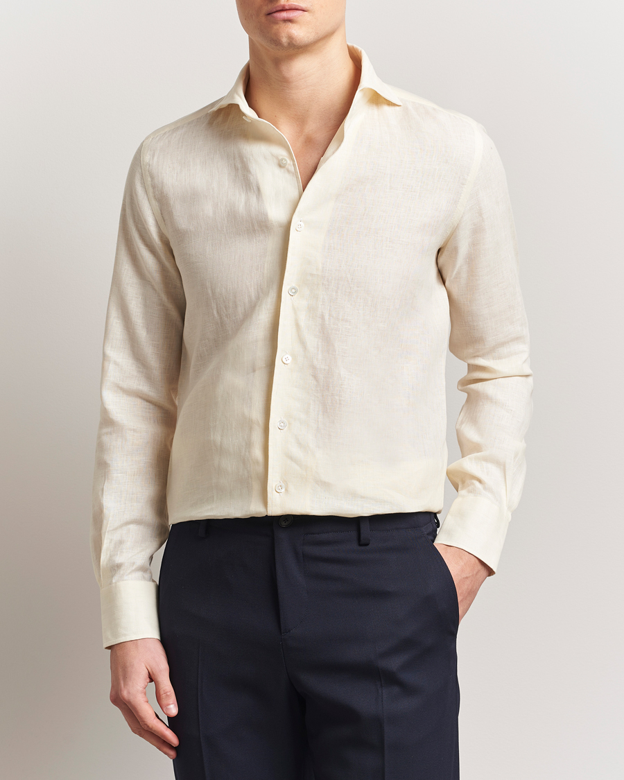 Men | Shirts | 100Hands | Cut Away Linen Shirt Light Yellow