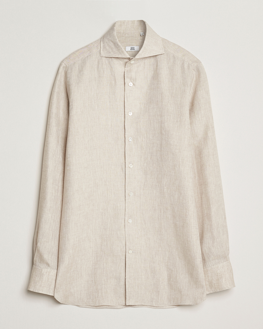 Men | Shirts | 100Hands | Cut Away Linen Shirt Oatmeal
