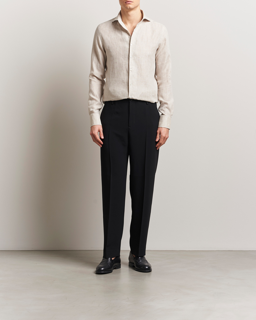 Men | Shirts | 100Hands | Cut Away Linen Shirt Oatmeal