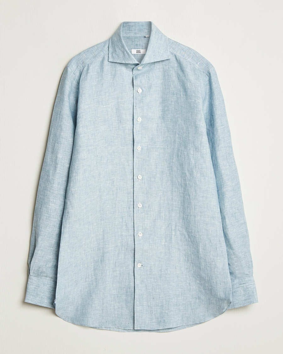 Men | Shirts | 100Hands | Cut Away Linen Shirt Blue
