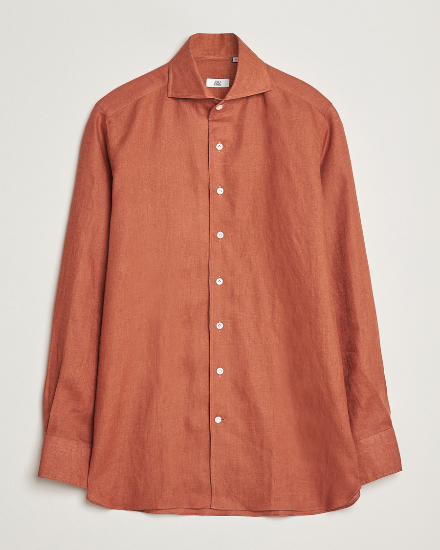 Men | Shirts | 100Hands | Cut Away Linen Shirt Rust