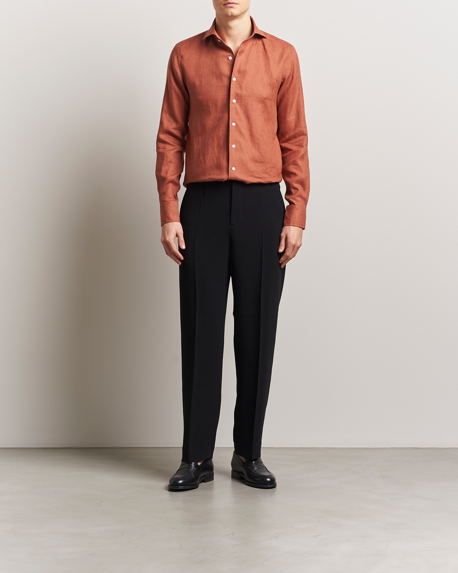 Men | Shirts | 100Hands | Cut Away Linen Shirt Rust