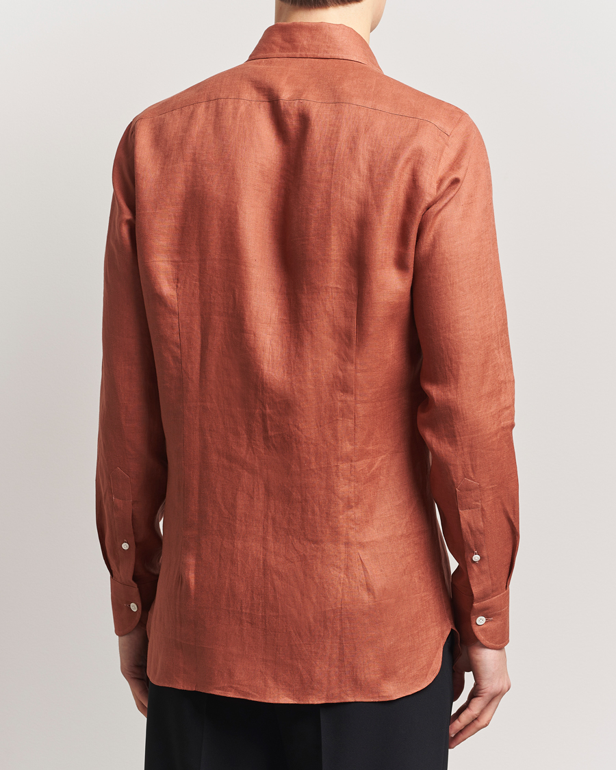 Men | Shirts | 100Hands | Cut Away Linen Shirt Rust
