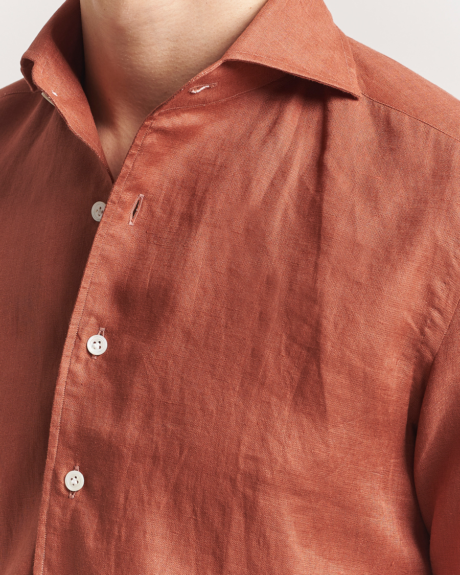 Men | Shirts | 100Hands | Cut Away Linen Shirt Rust