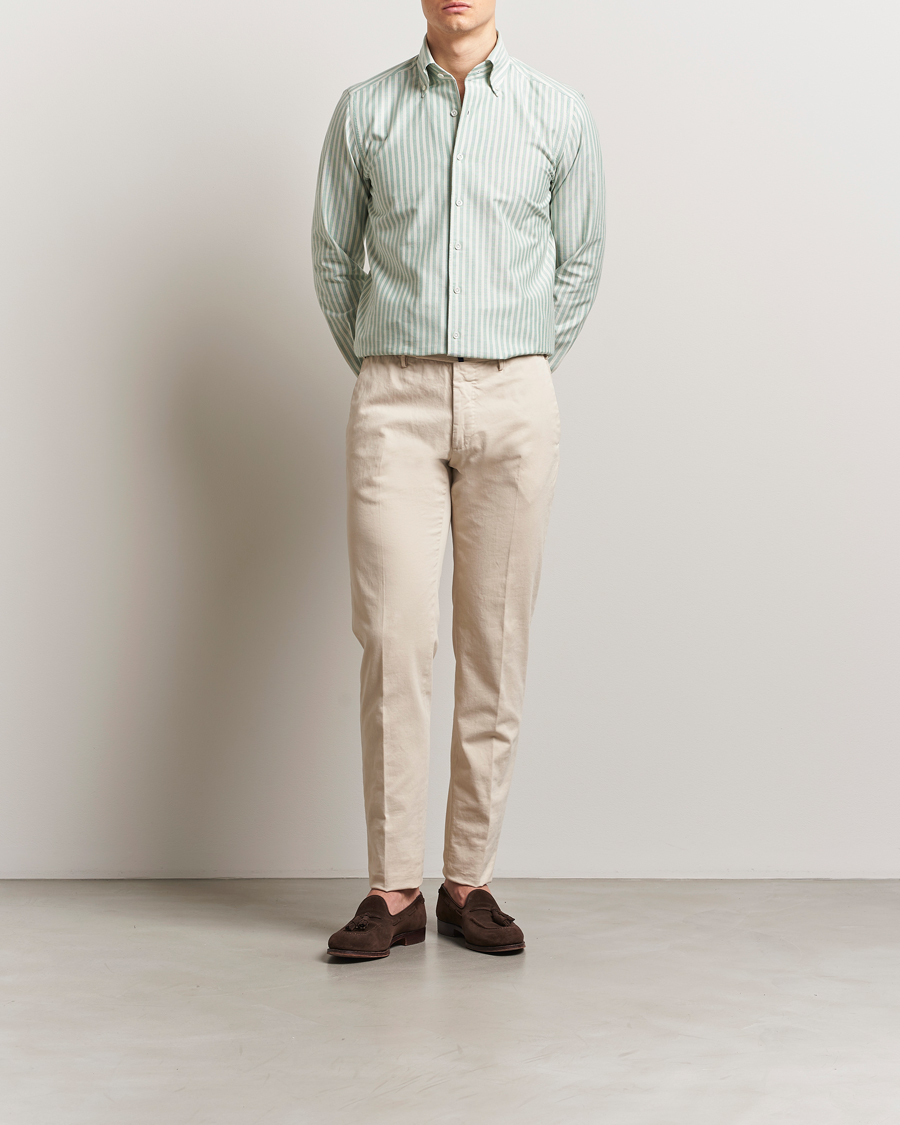 Men | Shirts | 100Hands | Striped Japan Oxford Button Under Shirt Green