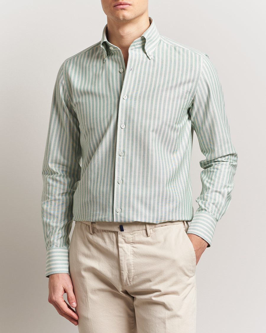 Men | Shirts | 100Hands | Striped Japan Oxford Button Under Shirt Green