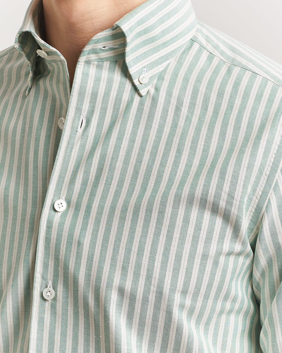 Men | Shirts | 100Hands | Striped Japan Oxford Button Under Shirt Green