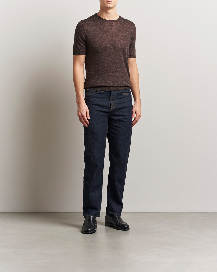 Men | T-Shirts | Gran Sasso | Knitted Linen T-Shirt Dark Brown Melange