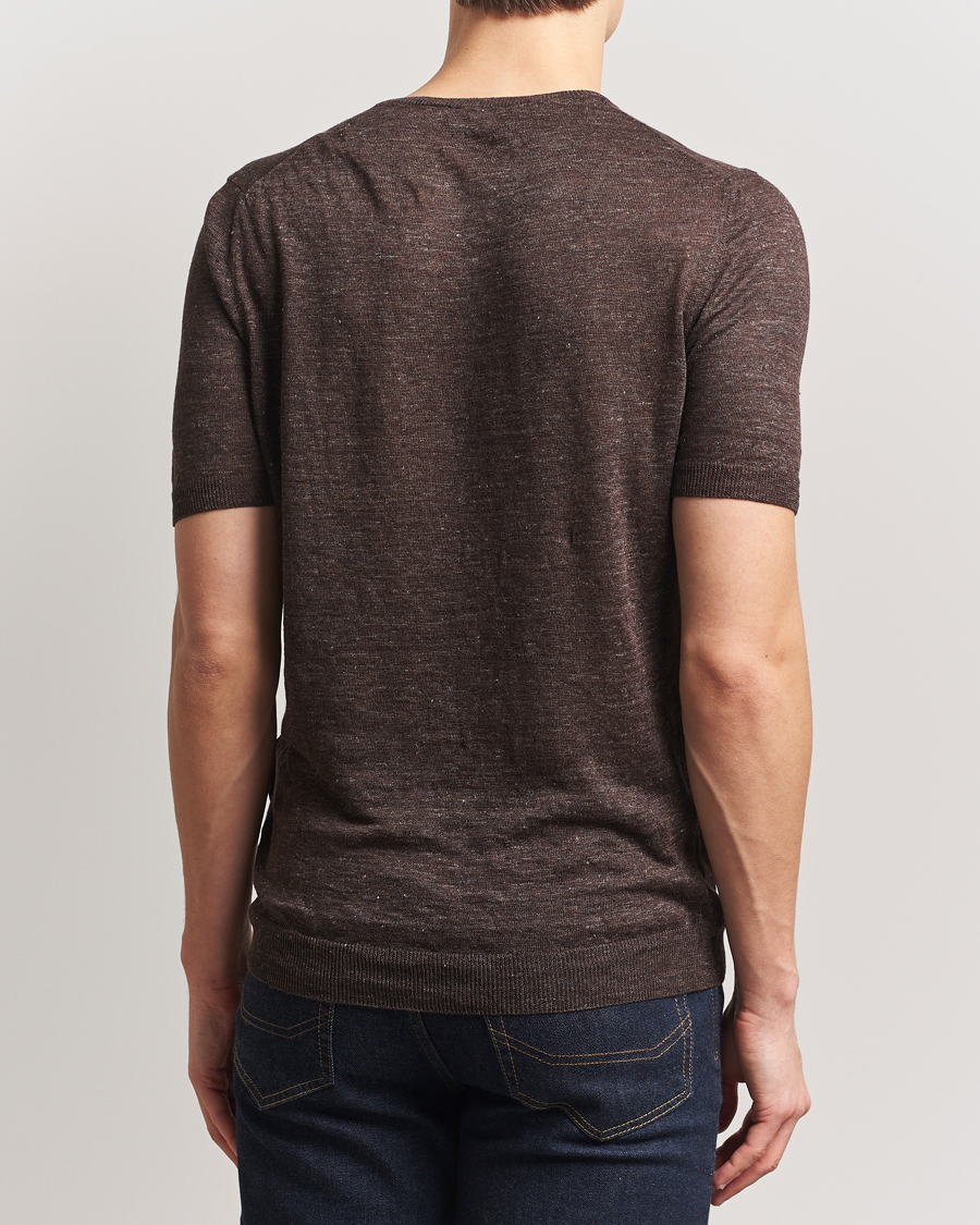 Men | T-Shirts | Gran Sasso | Knitted Linen T-Shirt Dark Brown Melange