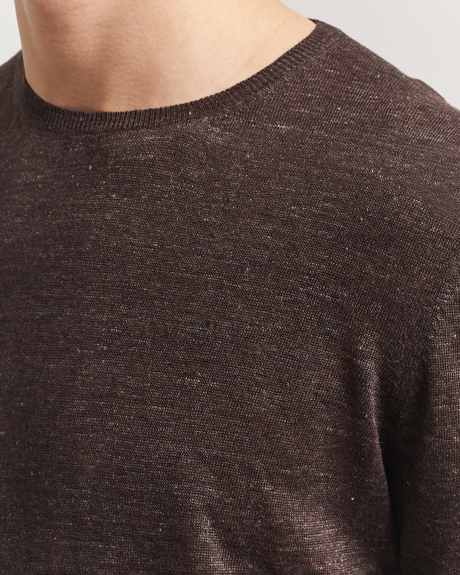 Men | T-Shirts | Gran Sasso | Knitted Linen T-Shirt Dark Brown Melange