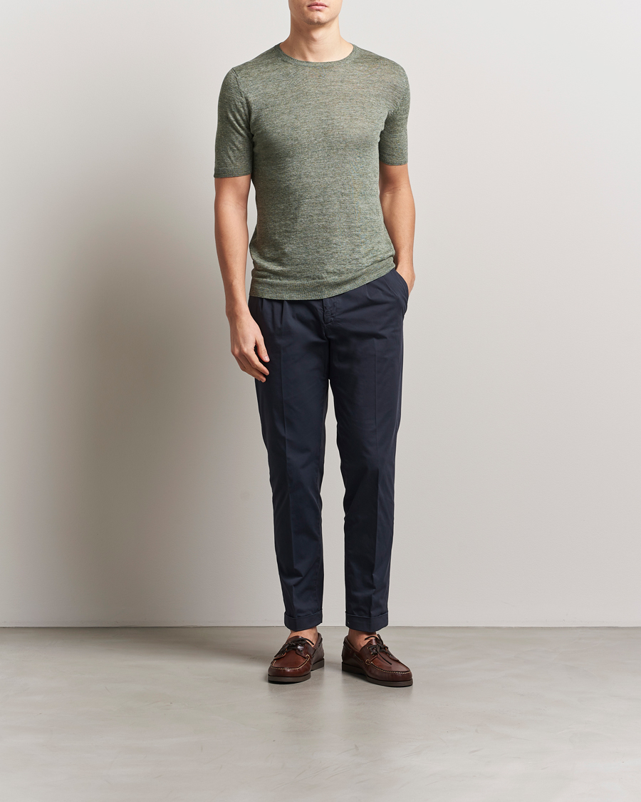 Men | T-Shirts | Gran Sasso | Knitted Linen T-Shirt Green Melange