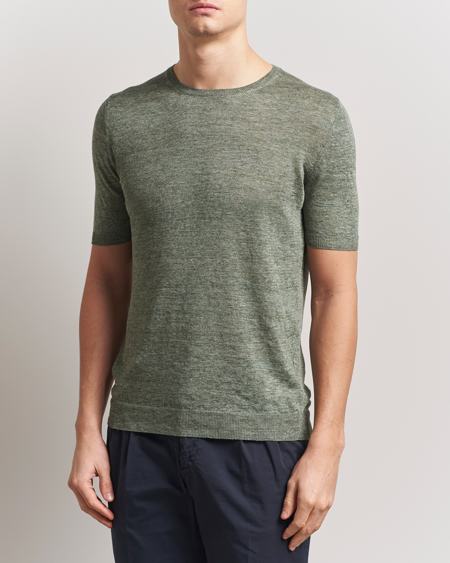 Men | T-Shirts | Gran Sasso | Knitted Linen T-Shirt Green Melange