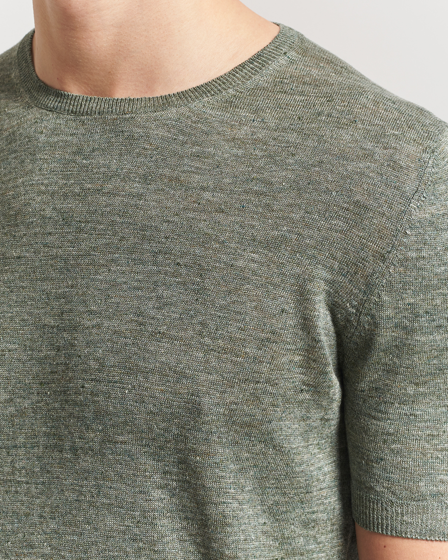 Men | T-Shirts | Gran Sasso | Knitted Linen T-Shirt Green Melange