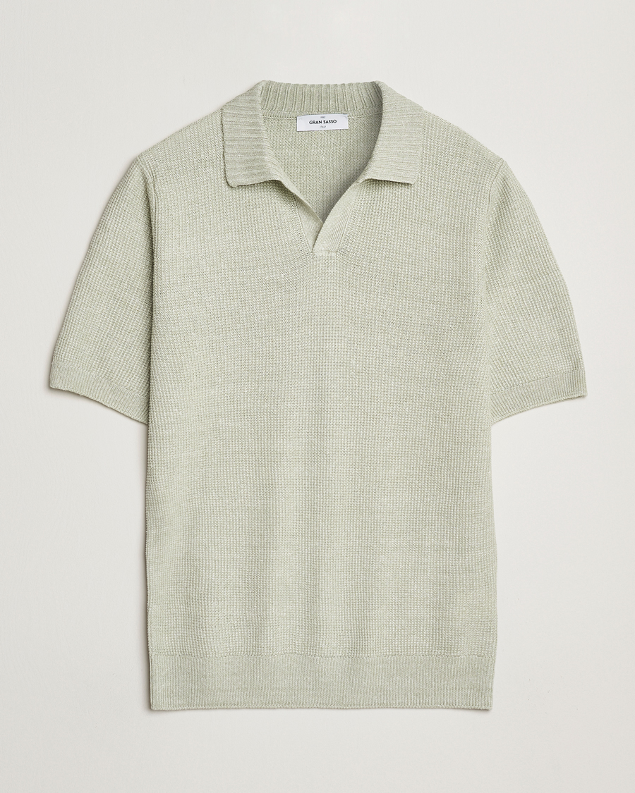 Men | Polo Shirts | Gran Sasso | Linen/Cotton Open Collar Polo Light Green