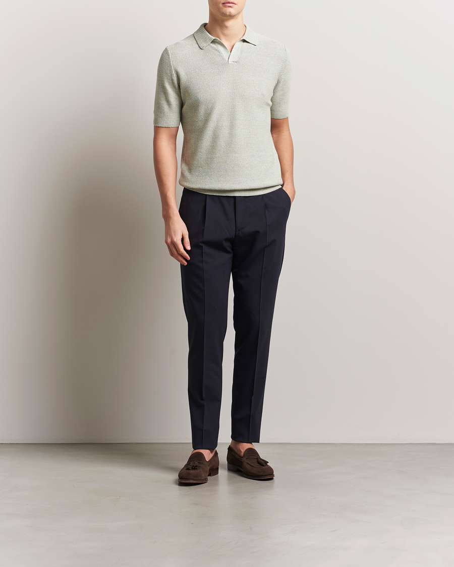 Men | Polo Shirts | Gran Sasso | Linen/Cotton Open Collar Polo Light Green