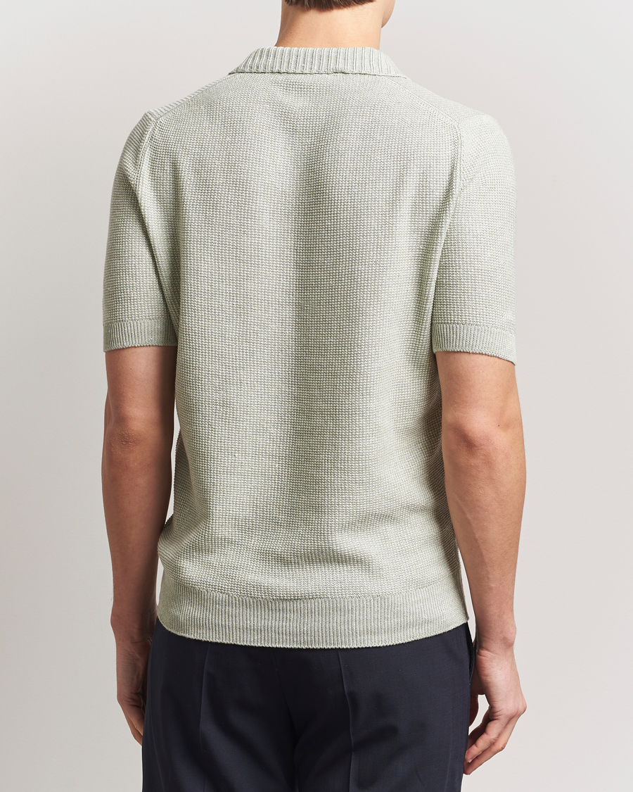 Men | Polo Shirts | Gran Sasso | Linen/Cotton Open Collar Polo Light Green