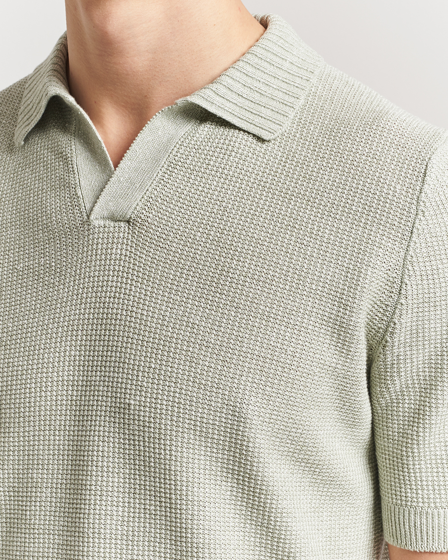 Men | Polo Shirts | Gran Sasso | Linen/Cotton Open Collar Polo Light Green