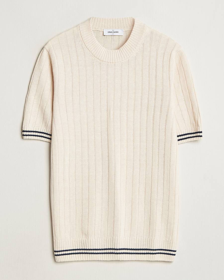 Men | T-Shirts | Gran Sasso | Linen/Cotton Structured T-Shirt Cream
