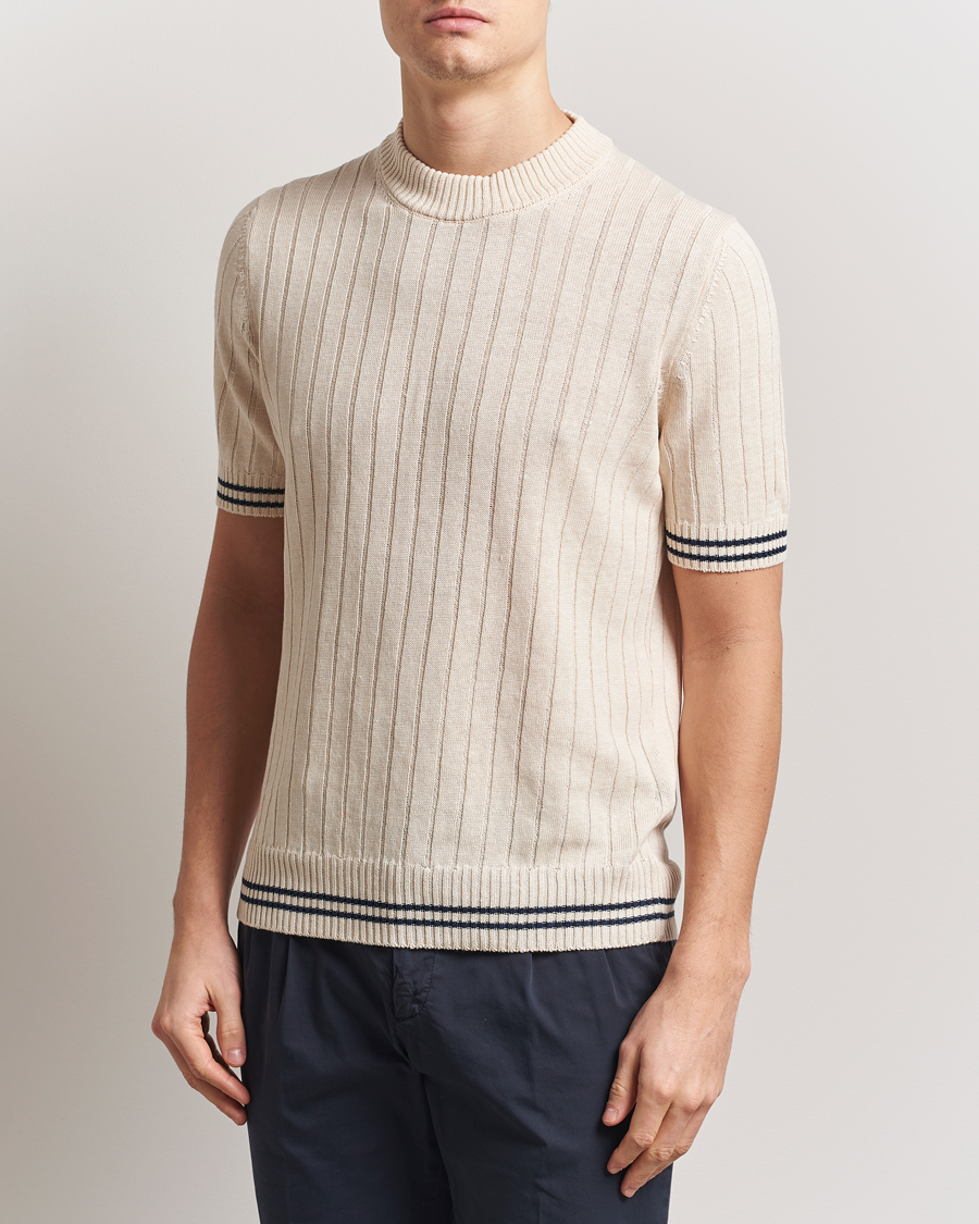 Men | T-Shirts | Gran Sasso | Linen/Cotton Structured T-Shirt Cream