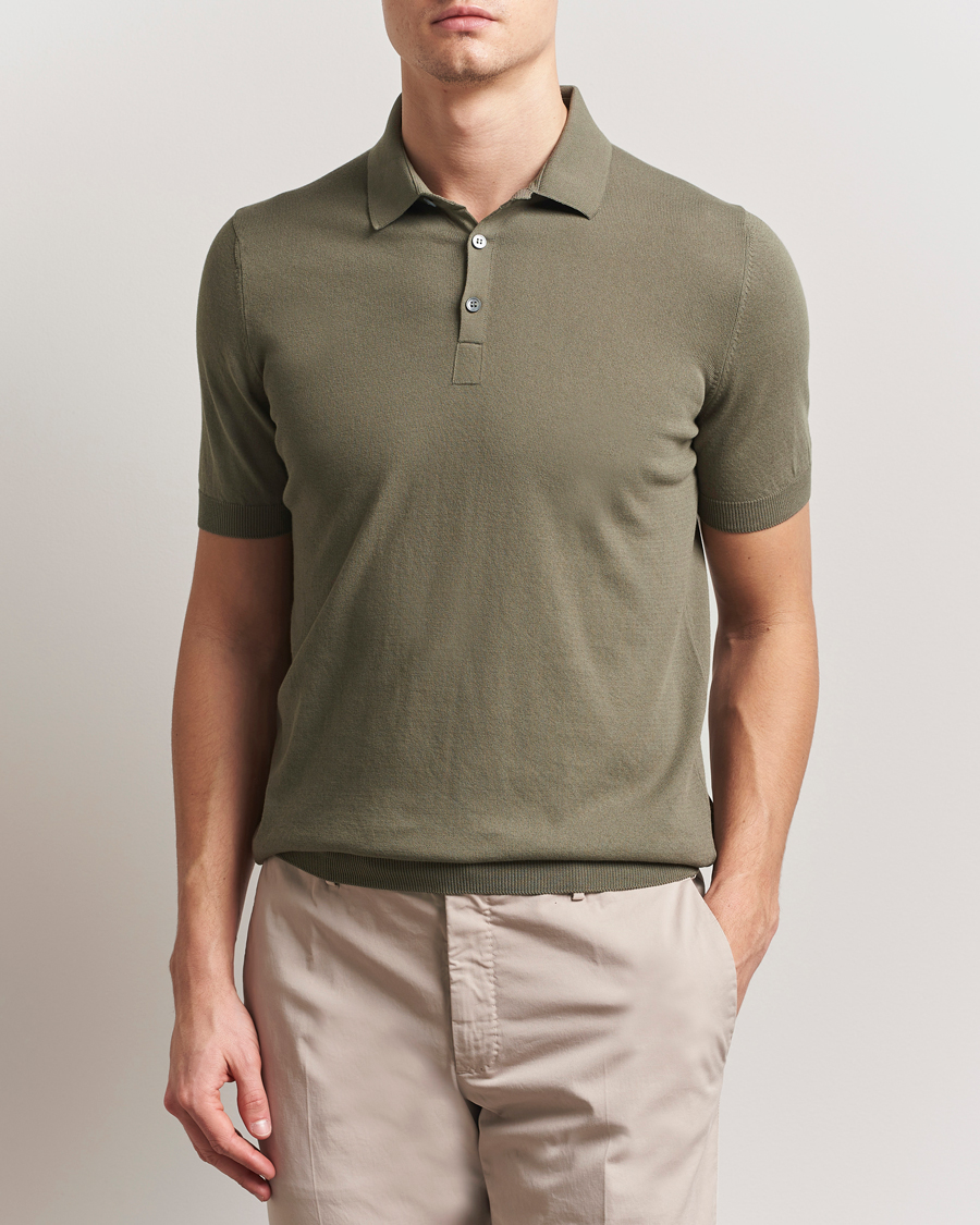 Men | Polo Shirts | Gran Sasso | Cotton Knitted Polo Olive Melange