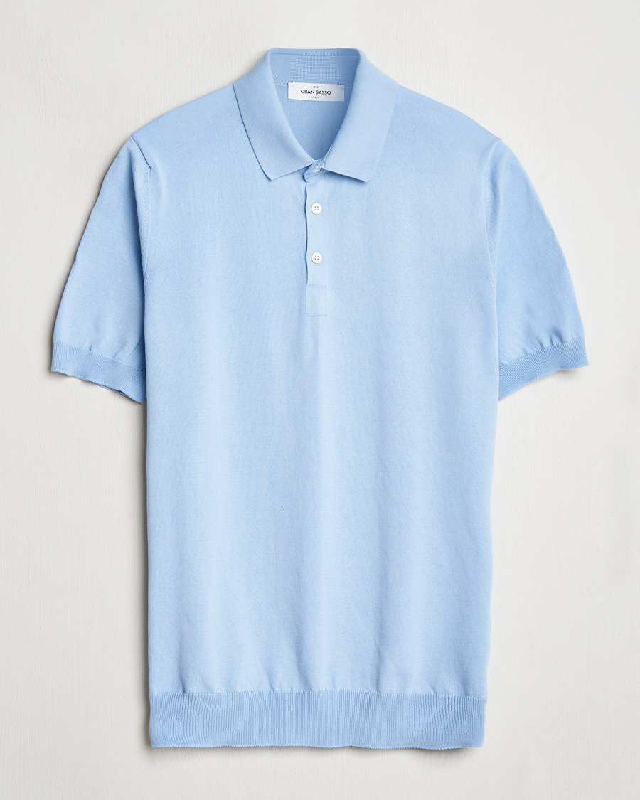 Men | Polo Shirts | Gran Sasso | Cotton Knitted Polo Blue Melange