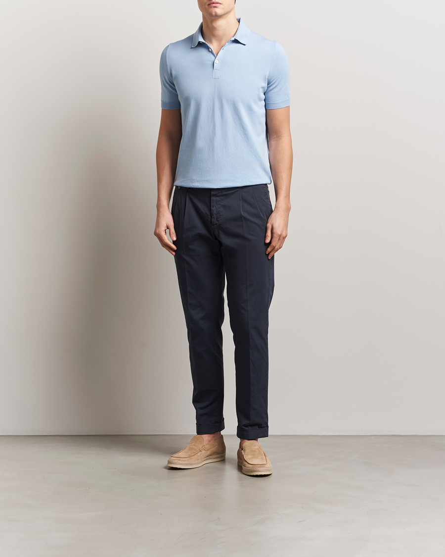 Men | Polo Shirts | Gran Sasso | Cotton Knitted Polo Blue Melange