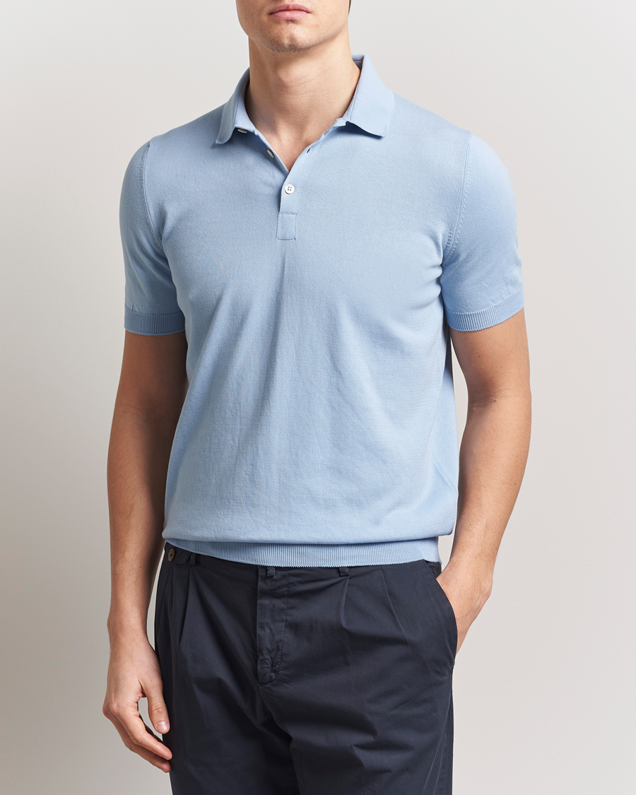 Men | Polo Shirts | Gran Sasso | Cotton Knitted Polo Blue Melange