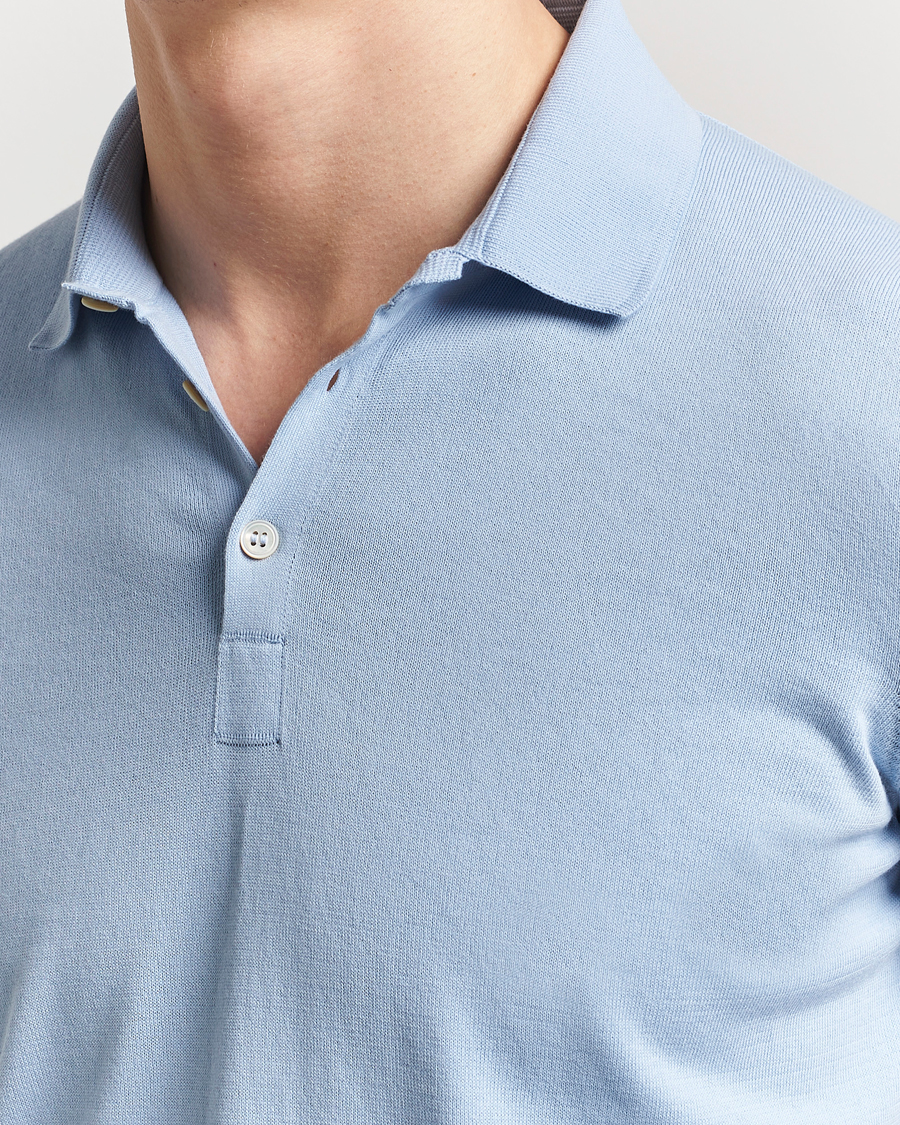 Men | Polo Shirts | Gran Sasso | Cotton Knitted Polo Blue Melange