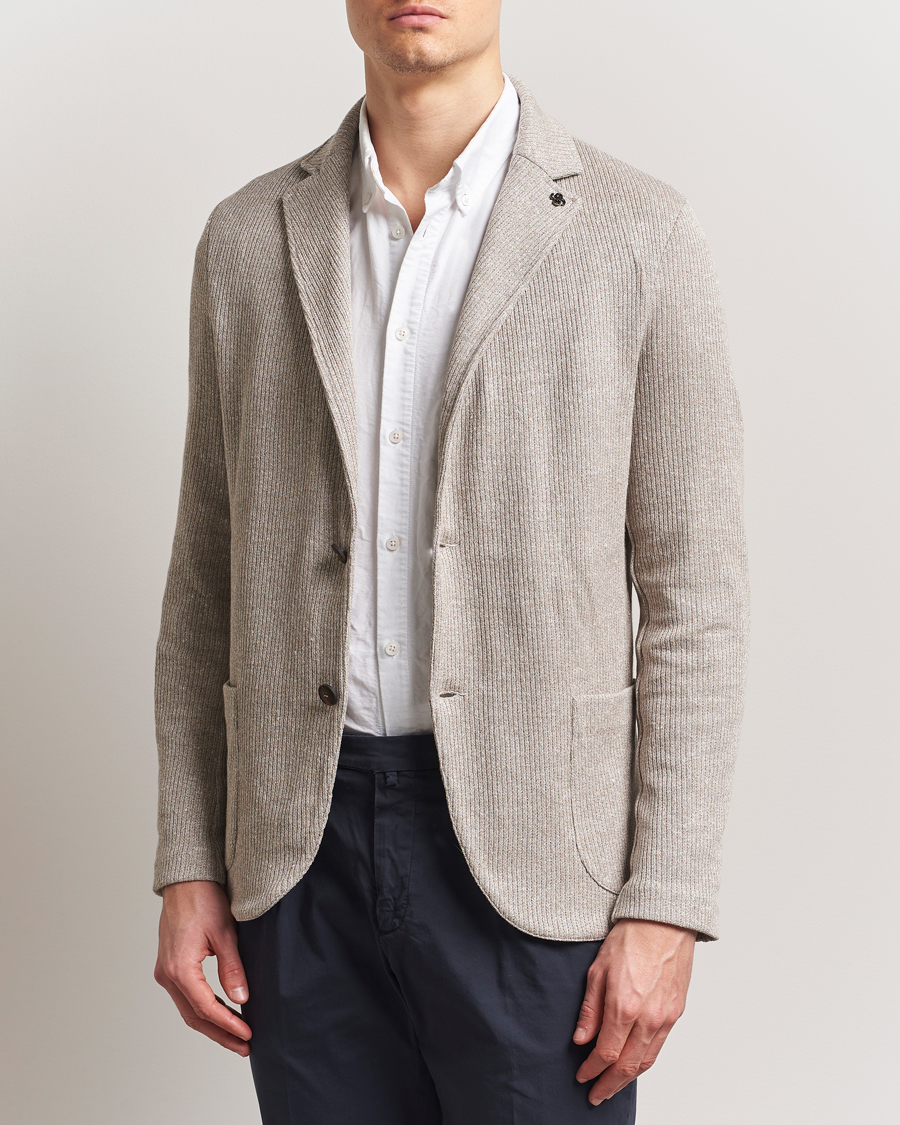 Men | Blazers | Gran Sasso | Linen/Cotton Knitted Blazer Beige Melange