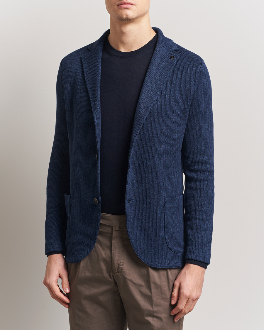 Men | Blazers | Gran Sasso | Linen/Cotton Knitted Blazer Navy Melange