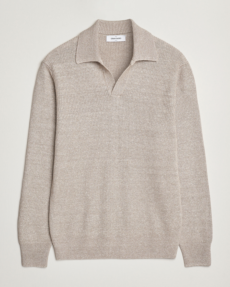 Men | Sweaters & Knitwear | Gran Sasso | Linen/Cotton Open Collar Knitted Polo Beige Melange