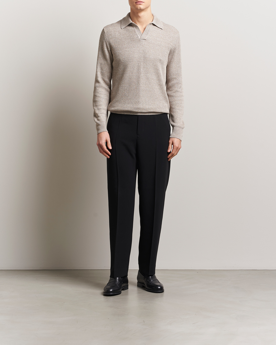 Men | Sweaters & Knitwear | Gran Sasso | Linen/Cotton Open Collar Knitted Polo Beige Melange