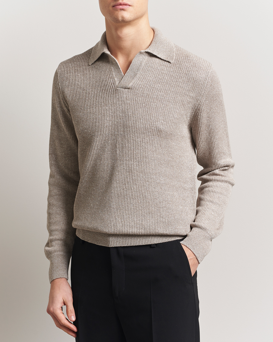 Men | Sweaters & Knitwear | Gran Sasso | Linen/Cotton Open Collar Knitted Polo Beige Melange