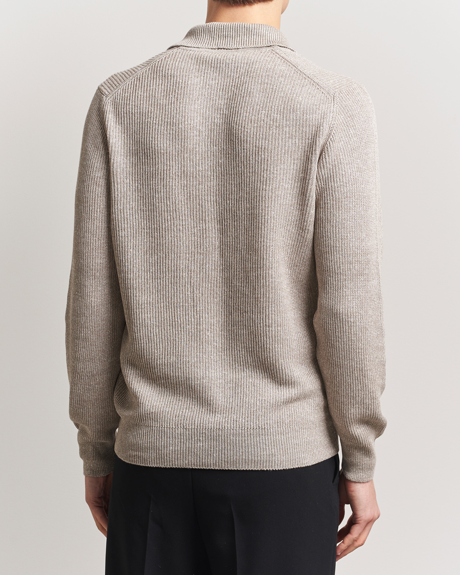 Men | Sweaters & Knitwear | Gran Sasso | Linen/Cotton Open Collar Knitted Polo Beige Melange