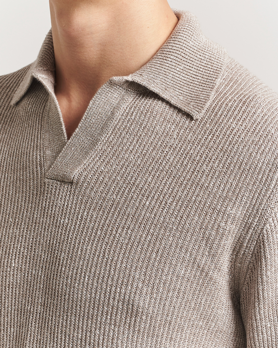 Men | Sweaters & Knitwear | Gran Sasso | Linen/Cotton Open Collar Knitted Polo Beige Melange