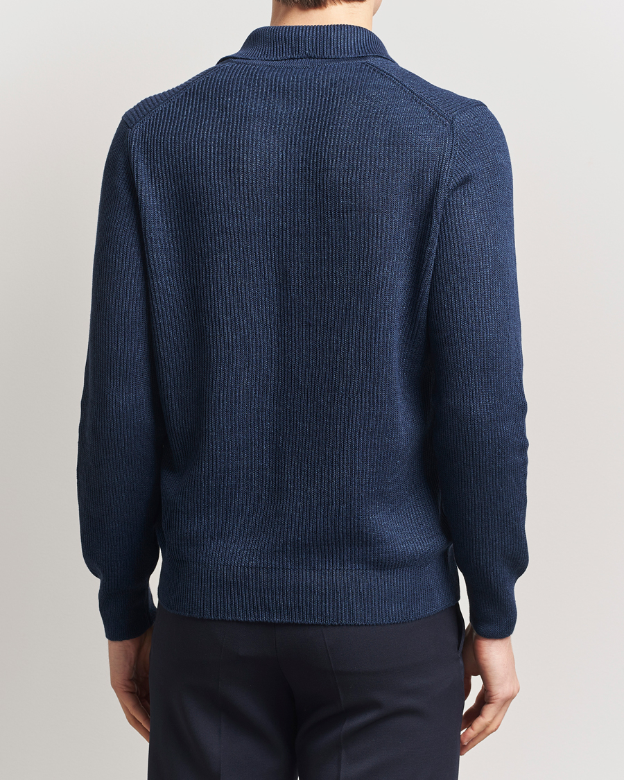 Men | Sweaters & Knitwear | Gran Sasso | Linen/Cotton Open Collar Knitted Polo Navy Melange