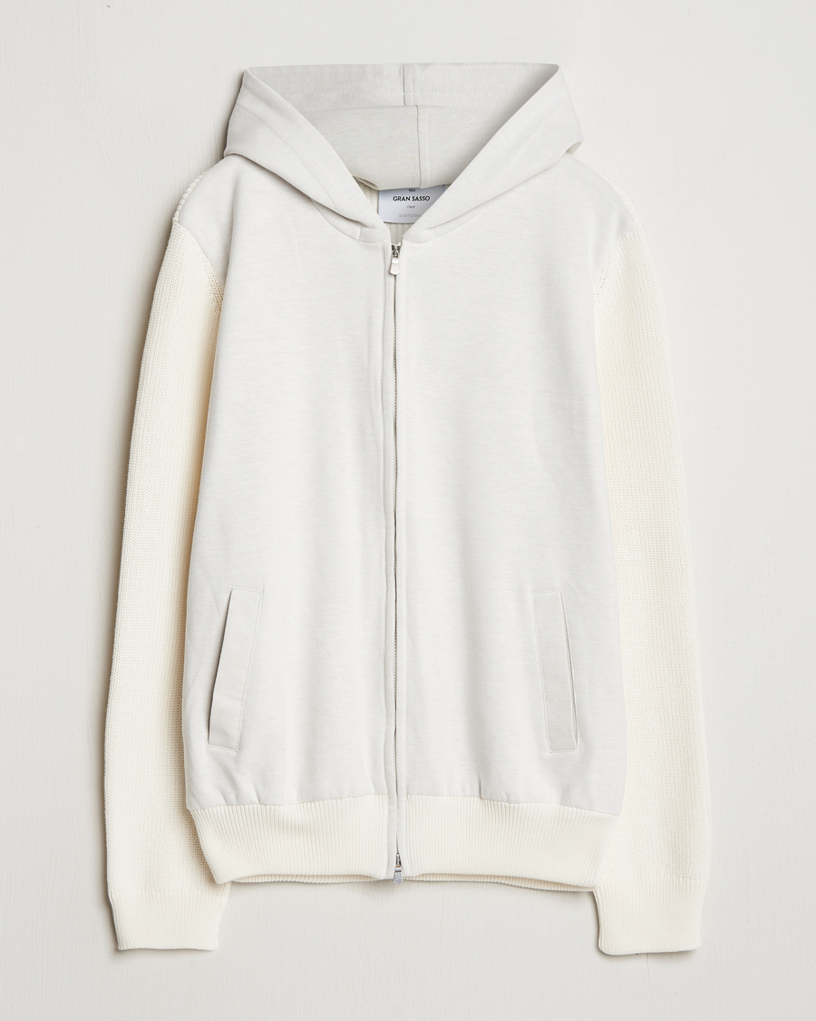 Men | Sweaters & Knitwear | Gran Sasso | Cotton Knitted Full Zip Hoodie Cream