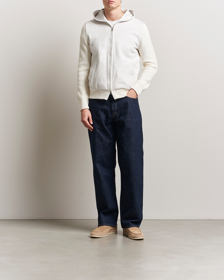 Men | Sweaters & Knitwear | Gran Sasso | Cotton Knitted Full Zip Hoodie Cream