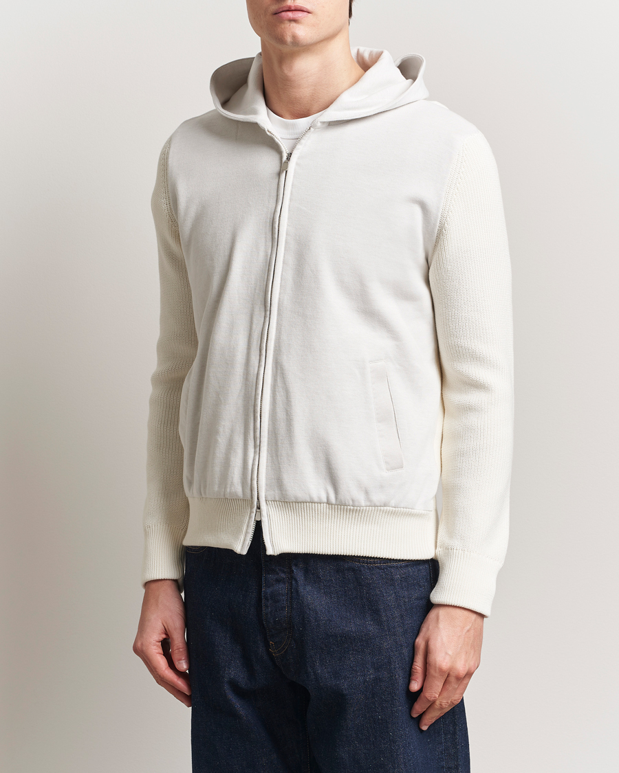 Men | Sweaters & Knitwear | Gran Sasso | Cotton Knitted Full Zip Hoodie Cream