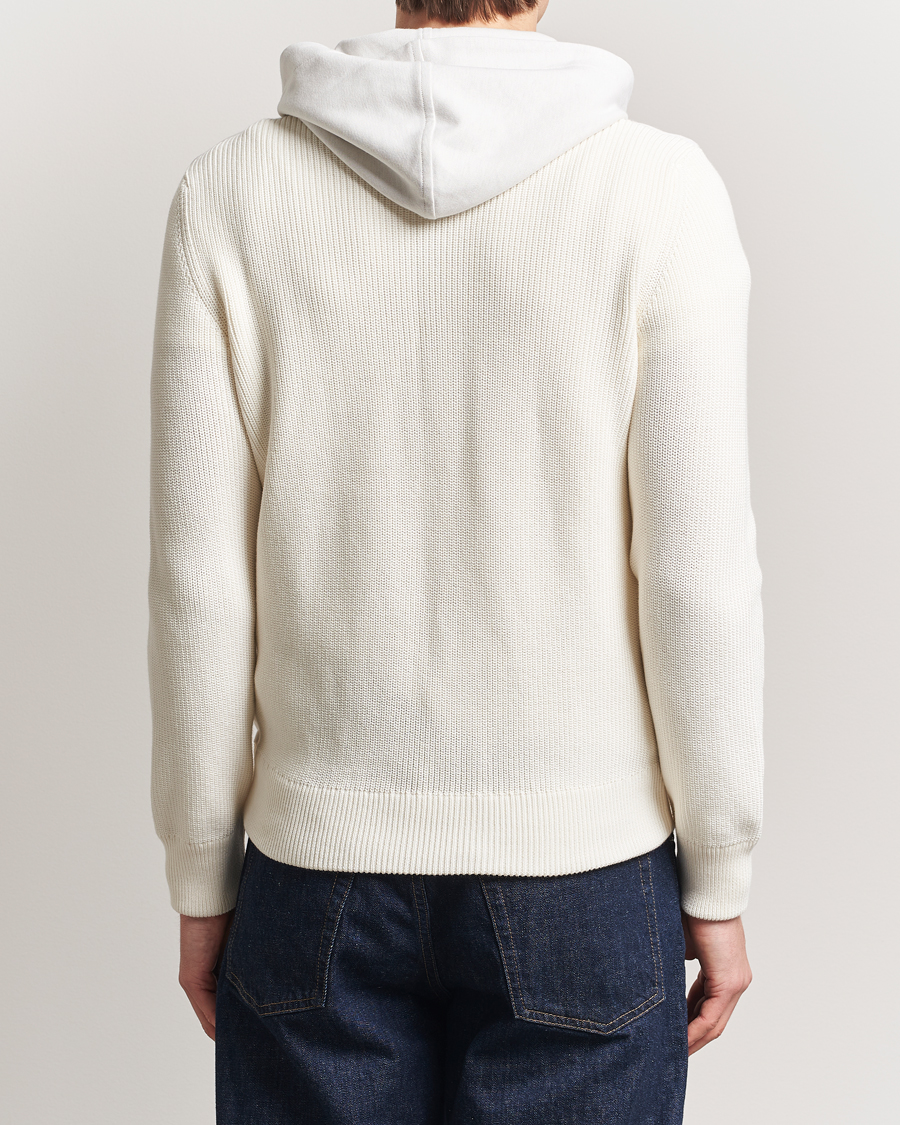 Men | Sweaters & Knitwear | Gran Sasso | Cotton Knitted Full Zip Hoodie Cream