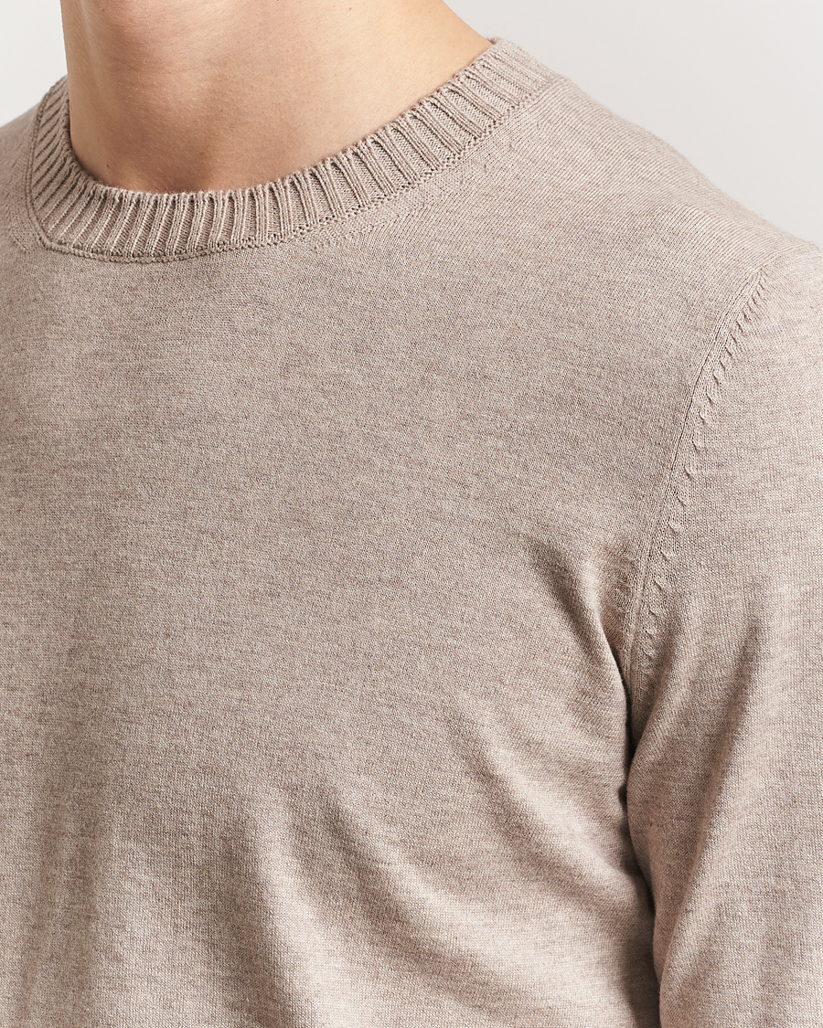 Men | Sweaters & Knitwear | Gran Sasso | Cotton/Cashmere Knitted Crew Neck Sweater Beige Melange