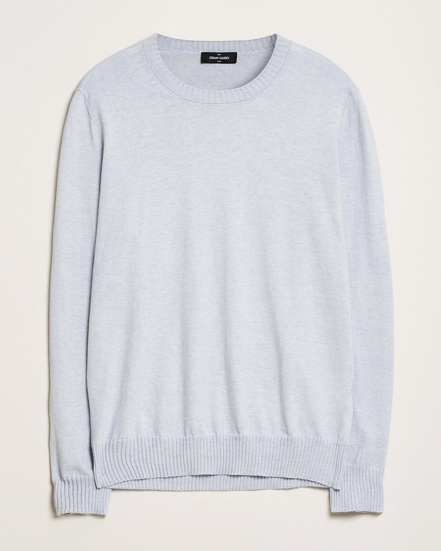 Men | Sweaters & Knitwear | Gran Sasso | Cotton/Cashmere Knitted Crew Neck Sweater Blue Melange