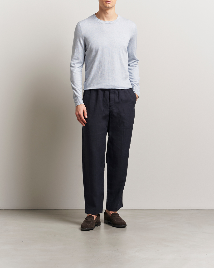 Men | Sweaters & Knitwear | Gran Sasso | Cotton/Cashmere Knitted Crew Neck Sweater Blue Melange