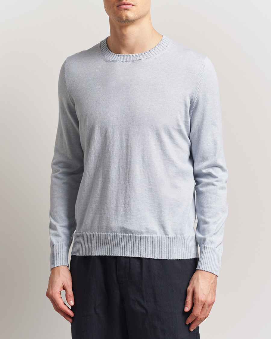 Men | Sweaters & Knitwear | Gran Sasso | Cotton/Cashmere Knitted Crew Neck Sweater Blue Melange