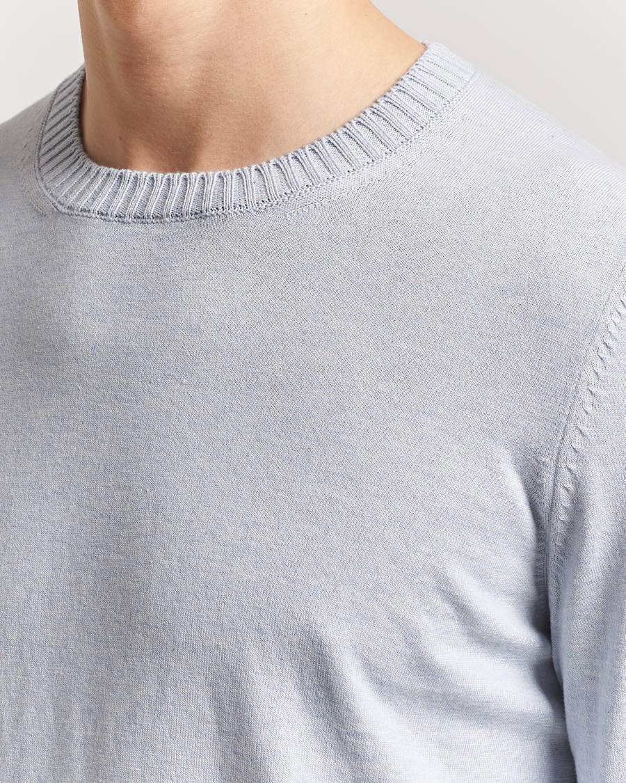 Men | Sweaters & Knitwear | Gran Sasso | Cotton/Cashmere Knitted Crew Neck Sweater Blue Melange
