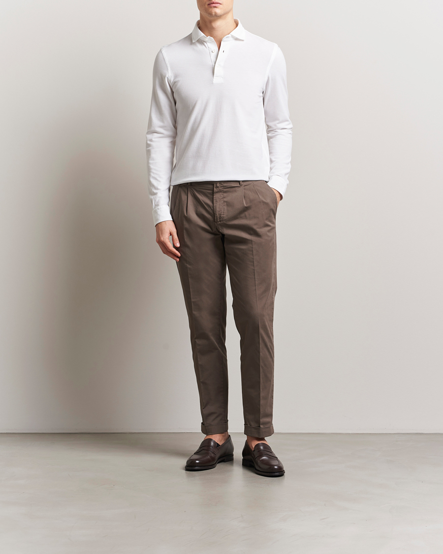 Men | Polo Shirts | Gran Sasso | Washed Long Sleeve Polo White