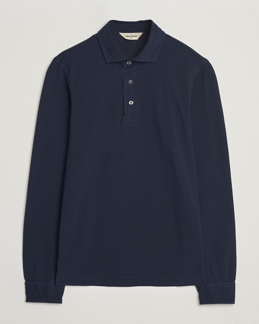 Men | Polo Shirts | Gran Sasso | Washed Long Sleeve Polo Navy