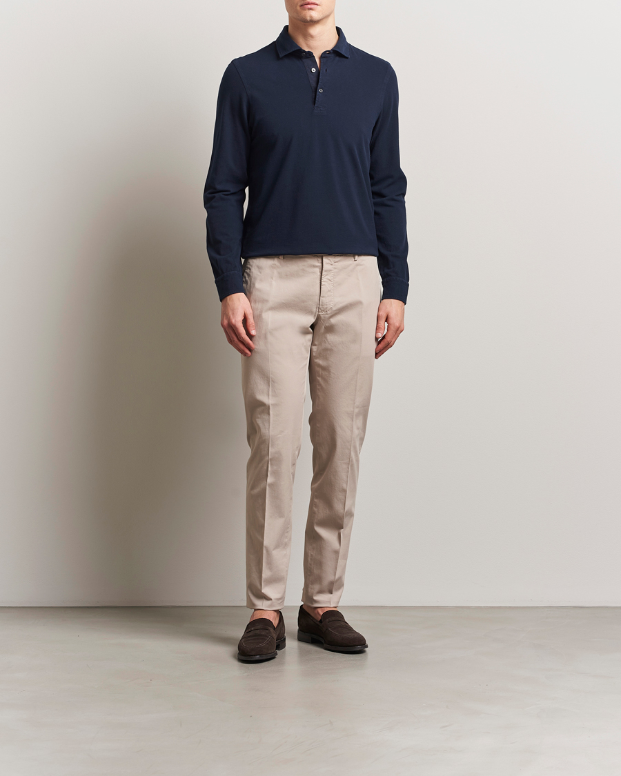 Men | Polo Shirts | Gran Sasso | Washed Long Sleeve Polo Navy