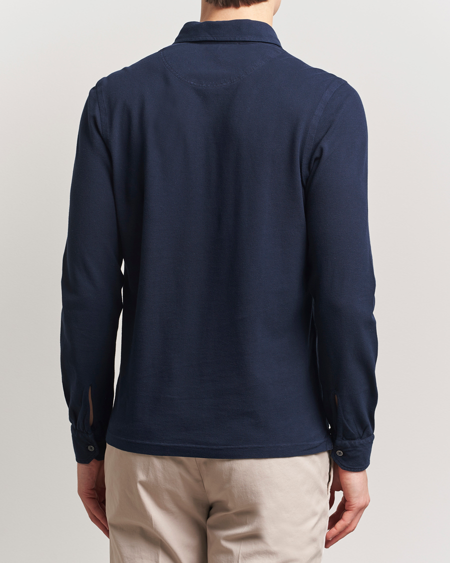 Men | Polo Shirts | Gran Sasso | Washed Long Sleeve Polo Navy